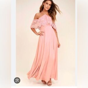 Lulus Blush Pink Lace Off-the-Shoulder Dress, XS